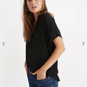Madewell Women's Central Drapey Shirt Black Oversized Minimalist Capsule XS‎